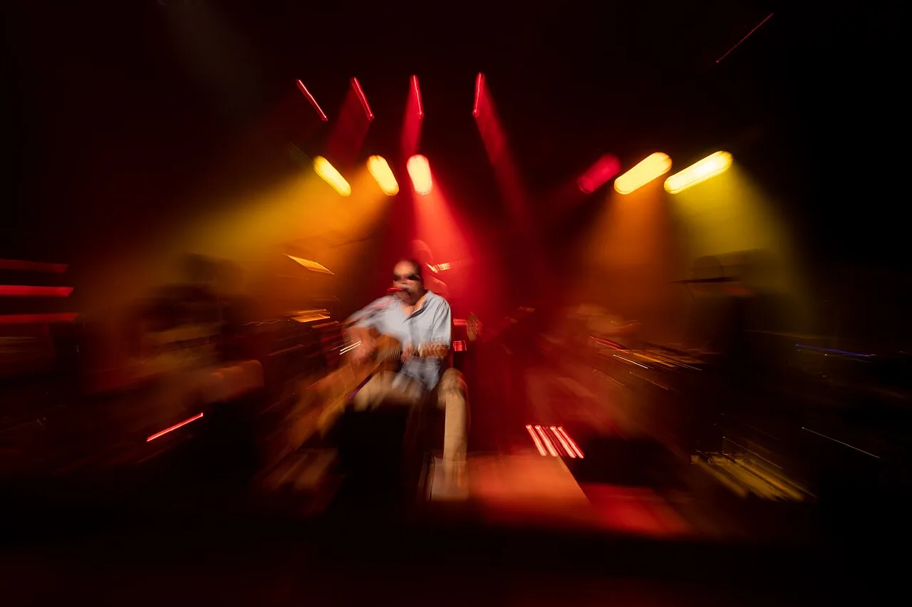A live streaming concert prepared beneath stage lights
